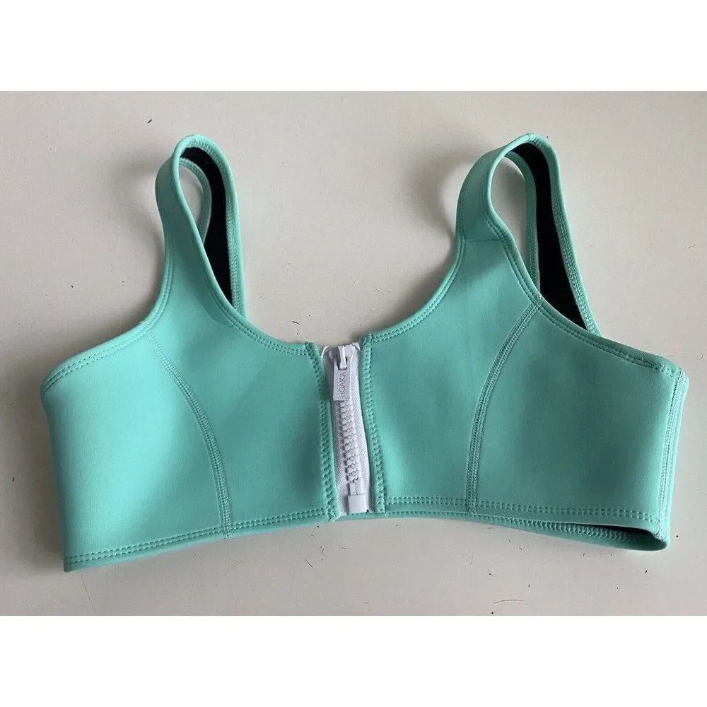 Hoaka Swimwear Bikini Top Neoprene Seafoam Teal Zipper‎ Women’s Sz S+